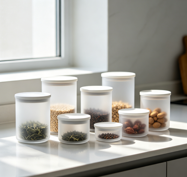 Frosted Glass Kitchen Storage Jar Set Modern Style